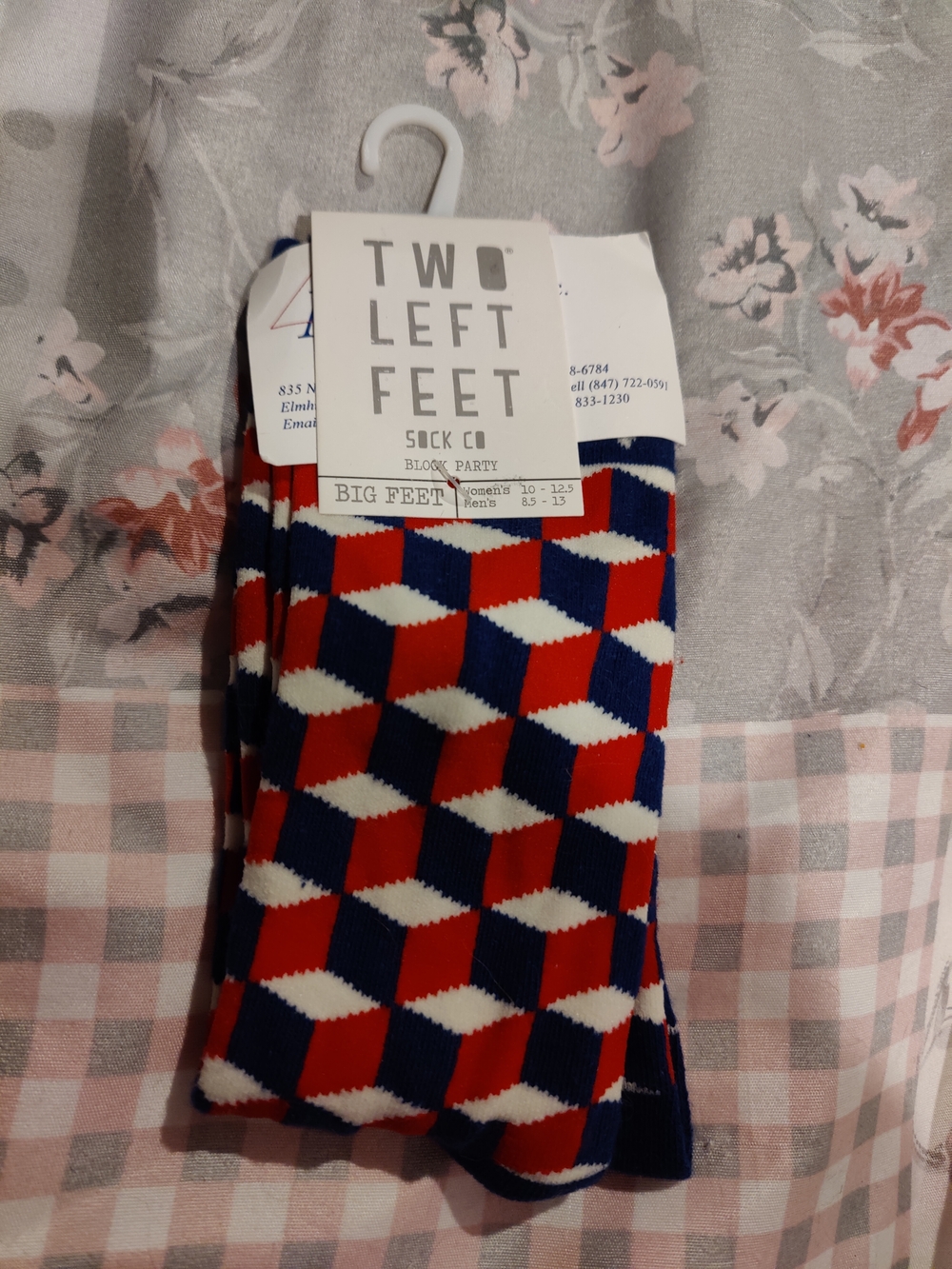 Two Left Feet Men's Red, Blue & White Geometric Crew Socks